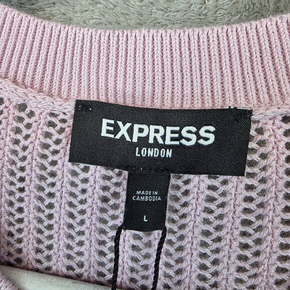 Express Sweater Womens Large Pink Light Purple Cotton Open Knit Tunic NWT - Picture 3 of 11